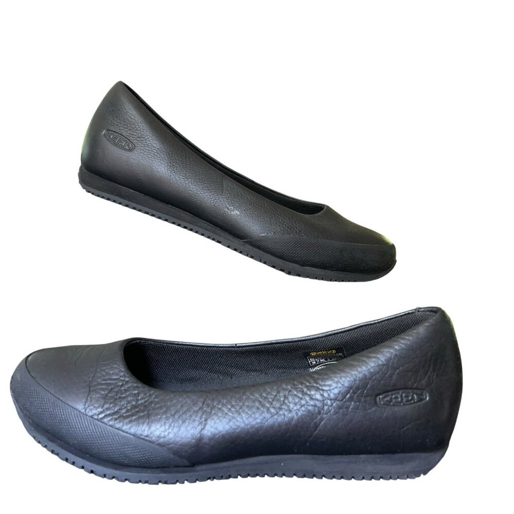 KEEN Kanteen Black Pebble Leather Ballet Flat Shoes Womens 7.5 M Casual Comfort